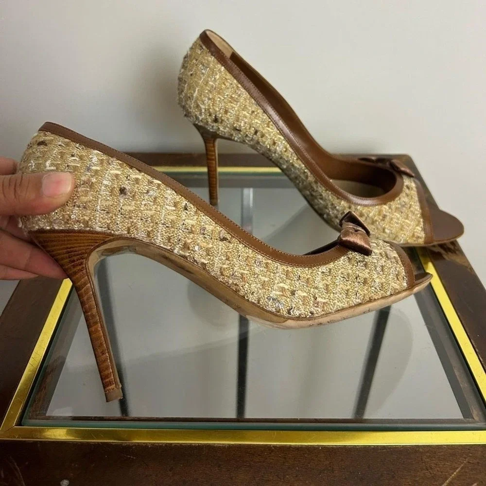 GUNMETAL Made in Italy  Brown and Tan Stiletto High Heels Fabric-Leather 41-10.5